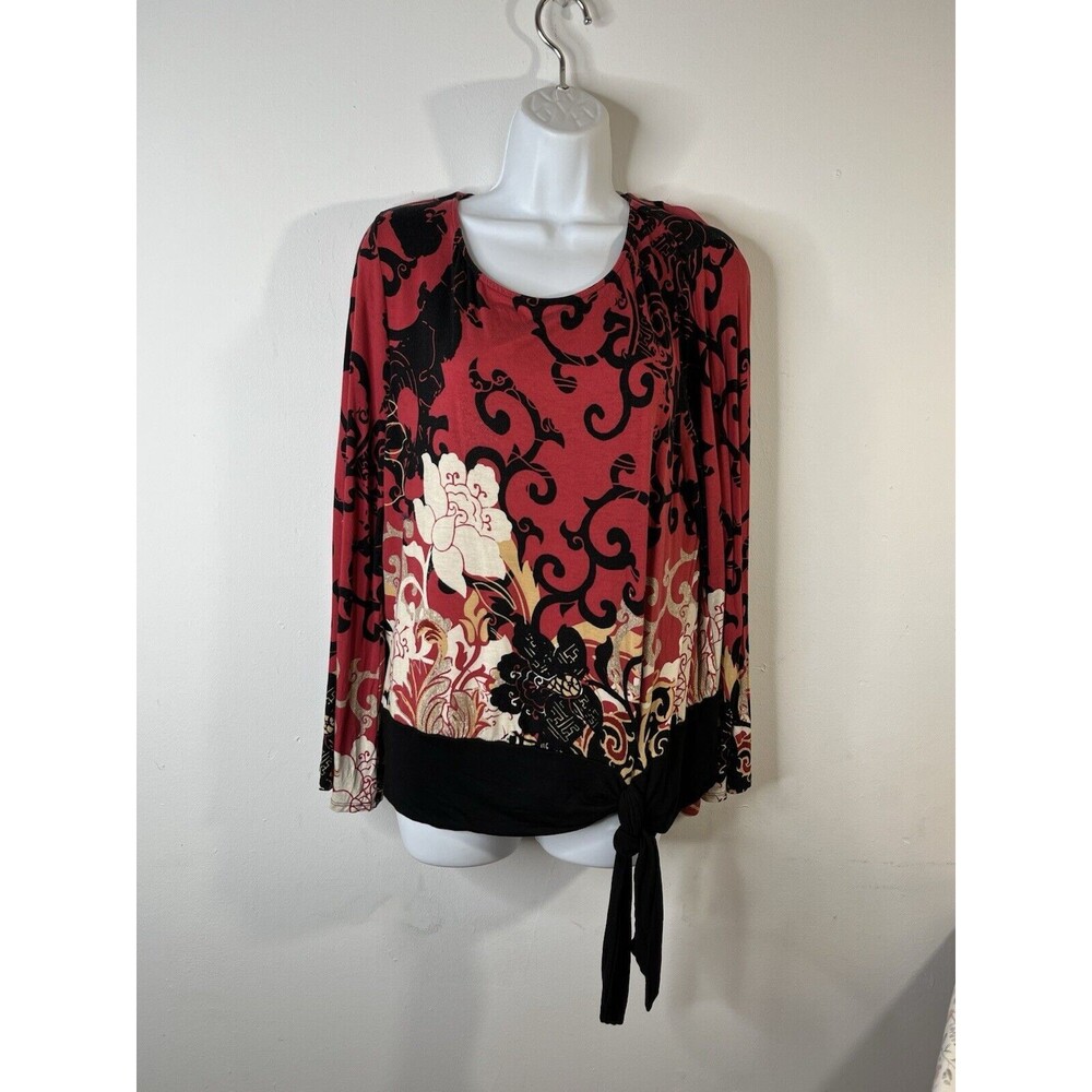 Chicos Damask Stencil Flowers Tie Waist Flare Blouse Shirt Womens 2 US L (11)